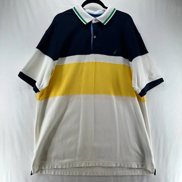 Nautica Other - NAUTICA Polo Shirt Mens 2XL Pique Cotton Colorblock Short Sleeve Blue/Yellow